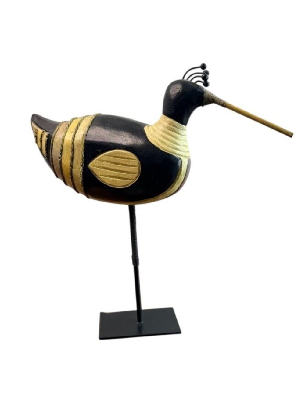 Vintage style Carved Wooden Shorebird Decoy Stand Folk Art metal stand decor
